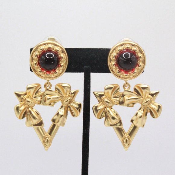 YSL YVES SAINT LAURENT RED GRIPOIX GLASS LONG EARRINGS - Picture 1 of 7